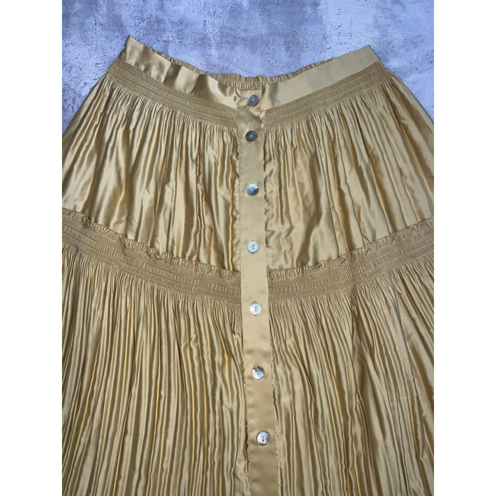 Women's Soft Surroundings Gold Tiered Button-Front Maxi Skirt M - Picture 4 of 8
